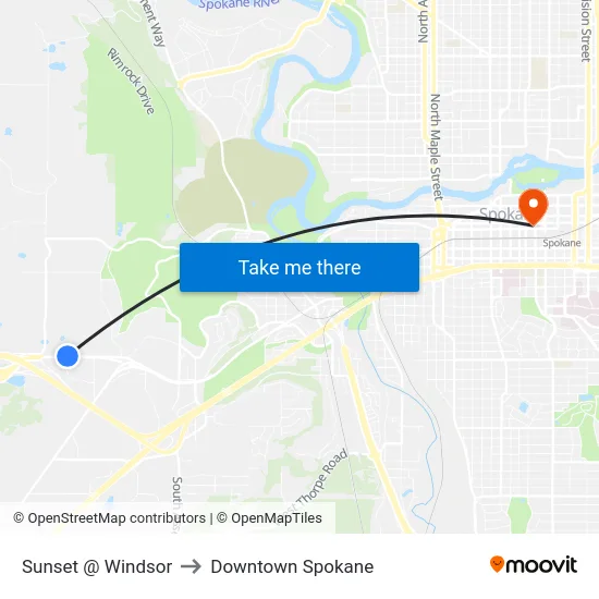Sunset @ Windsor to Downtown Spokane map
