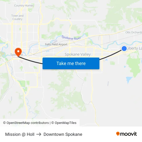 Mission @ Holl to Downtown Spokane map