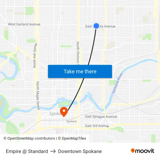 Empire @ Standard to Downtown Spokane map