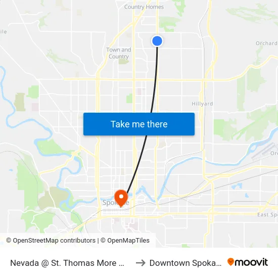 Nevada @ St. Thomas More Way to Downtown Spokane map