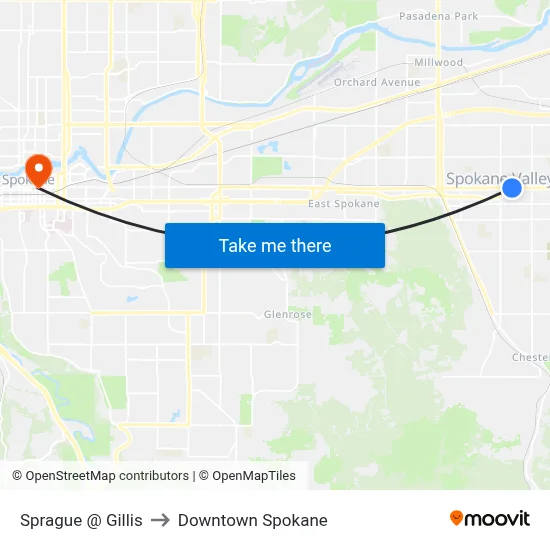 Sprague @ Gillis to Downtown Spokane map