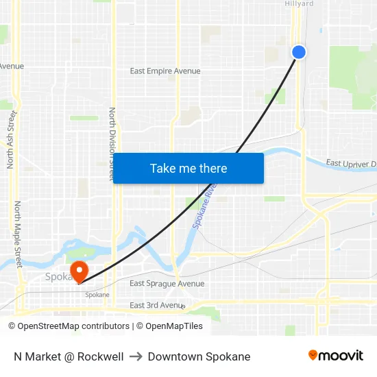 N Market @ Rockwell to Downtown Spokane map