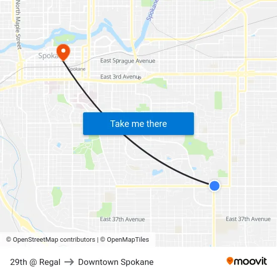 29th @ Regal to Downtown Spokane map