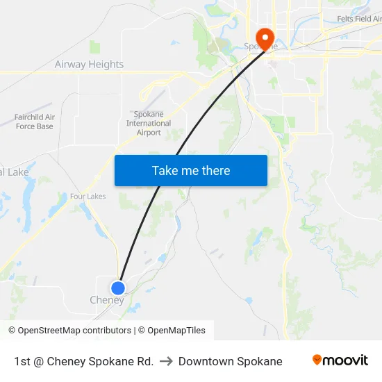 1st @ Cheney Spokane Rd. to Downtown Spokane map