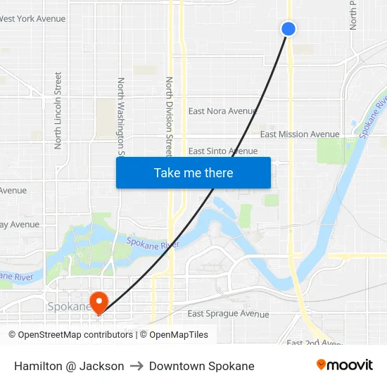 Hamilton @ Jackson to Downtown Spokane map