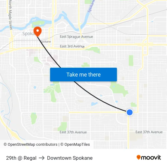 29th @ Regal to Downtown Spokane map