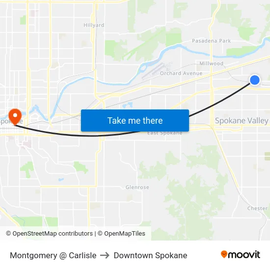 Montgomery @ Carlisle to Downtown Spokane map