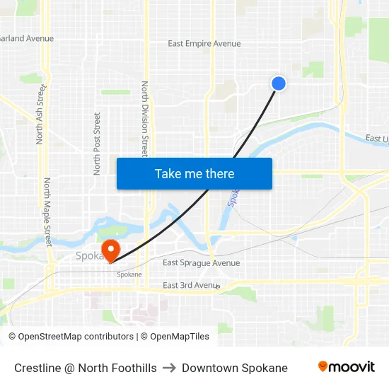 Crestline @ North Foothills to Downtown Spokane map