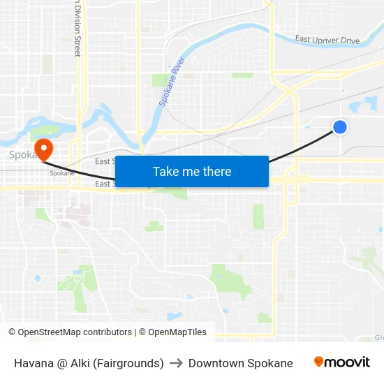 Havana @ Alki (Fairgrounds) to Downtown Spokane map