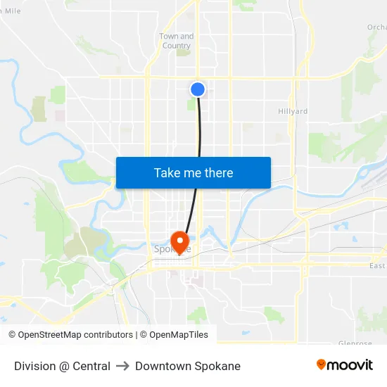 Division @ Central to Downtown Spokane map