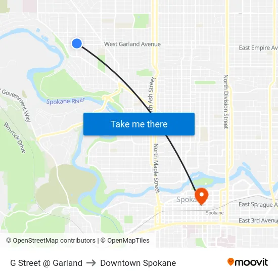G Street @ Garland to Downtown Spokane map