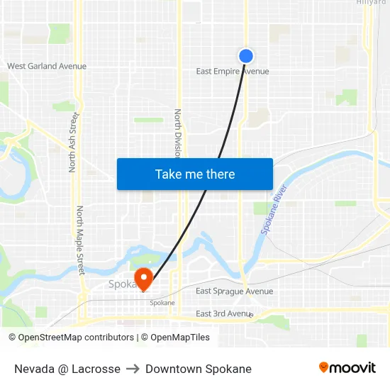 Nevada @ Lacrosse to Downtown Spokane map