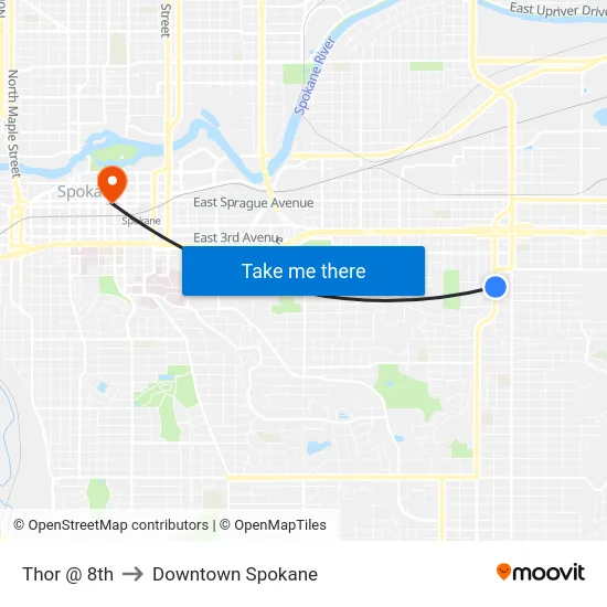 Thor @ 8th to Downtown Spokane map