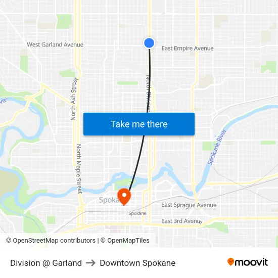 Division @ Garland to Downtown Spokane map