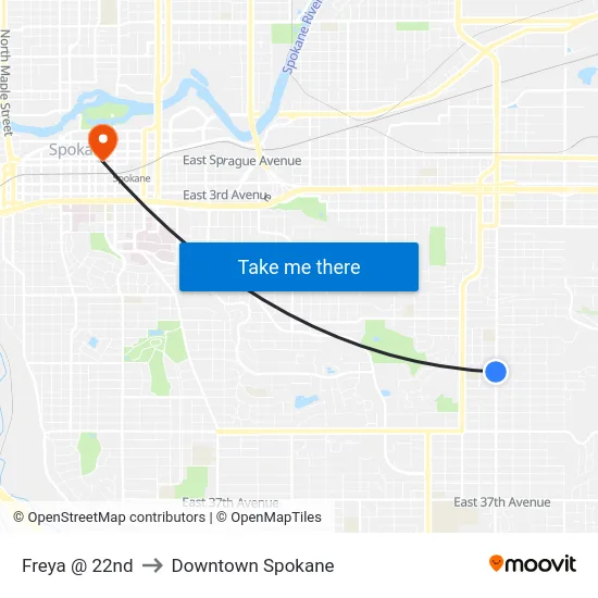 Freya @ 22nd to Downtown Spokane map
