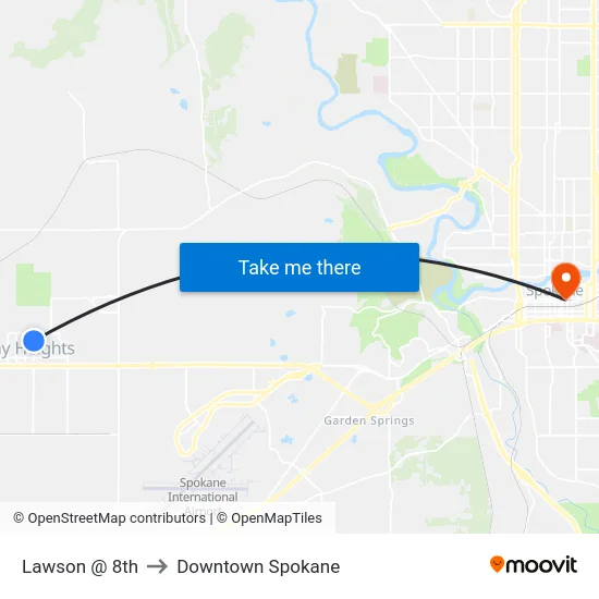 Lawson @ 8th to Downtown Spokane map