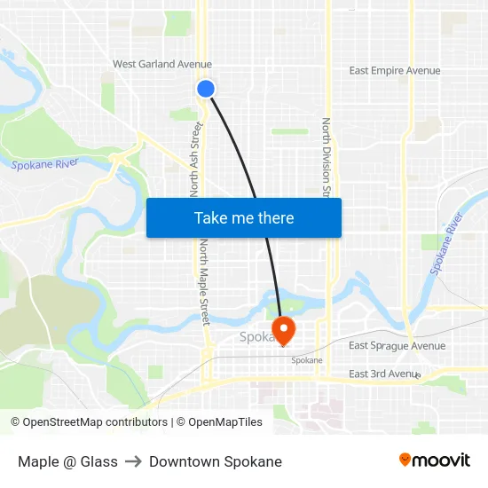 Maple @ Glass to Downtown Spokane map