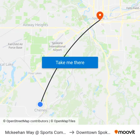 Mckeehan Way @ Sports Complex to Downtown Spokane map