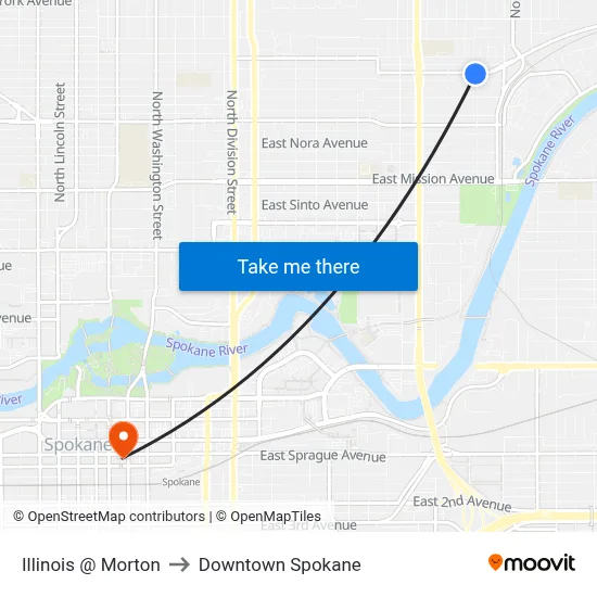 Illinois @ Morton to Downtown Spokane map