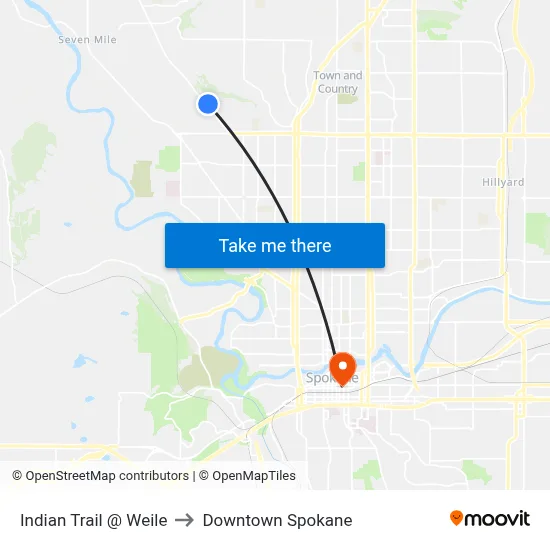 Indian Trail @ Weile to Downtown Spokane map