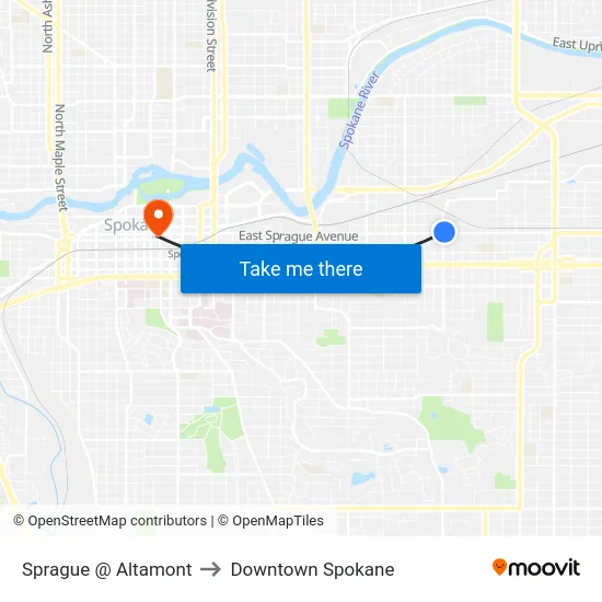 Sprague @ Altamont to Downtown Spokane map