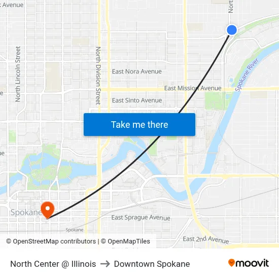 North Center @ Illinois to Downtown Spokane map