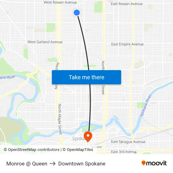 Monroe @ Queen to Downtown Spokane map