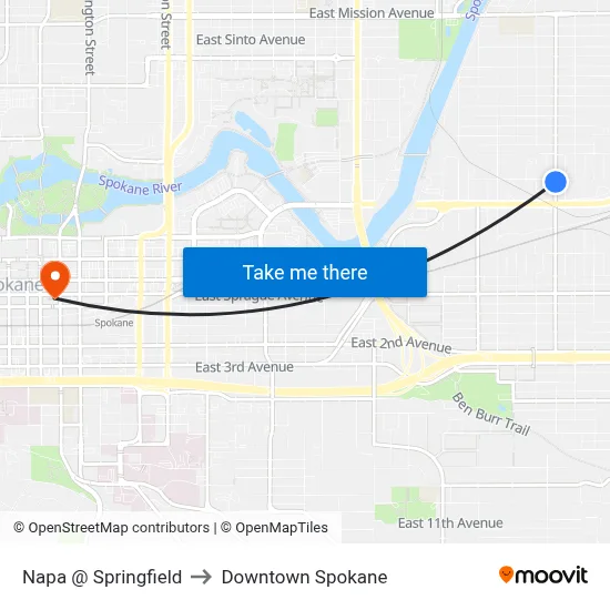 Napa @ Springfield to Downtown Spokane map