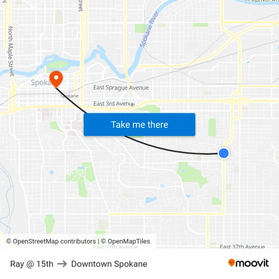 Ray @ 15th to Downtown Spokane map
