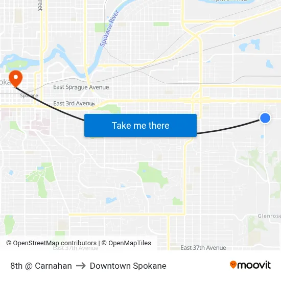 8th @ Carnahan to Downtown Spokane map