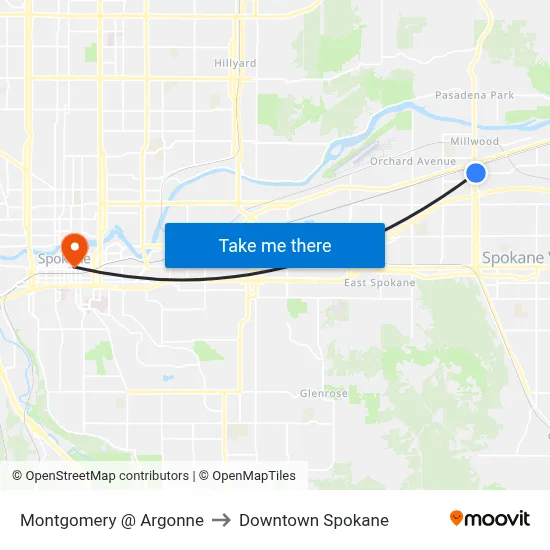 Montgomery @ Argonne to Downtown Spokane map