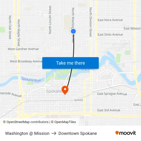 Washington @ Mission to Downtown Spokane map