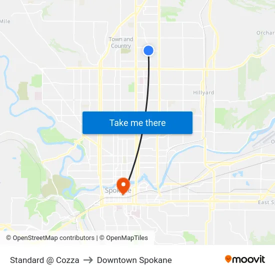 Standard @ Cozza to Downtown Spokane map