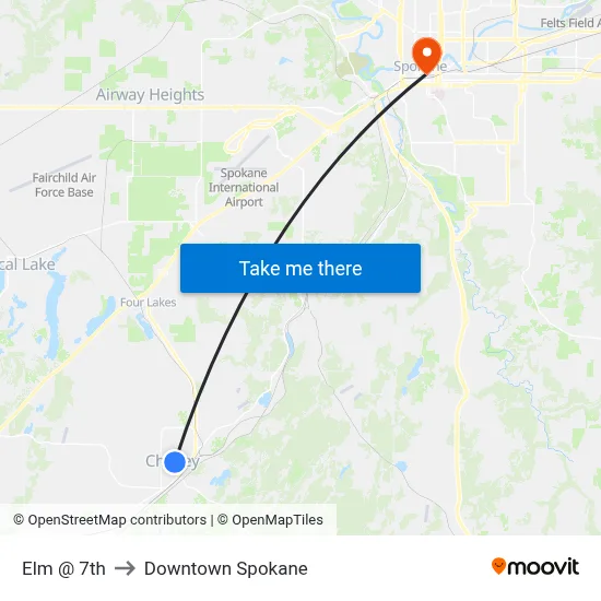 Elm @ 7th to Downtown Spokane map