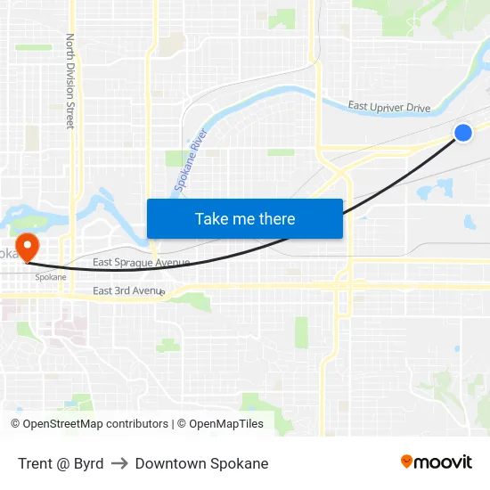 Trent @ Byrd to Downtown Spokane map