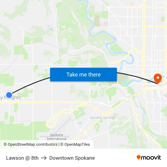 Lawson @ 8th to Downtown Spokane map