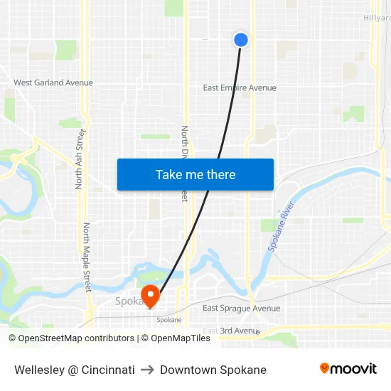 Wellesley @ Cincinnati to Downtown Spokane map