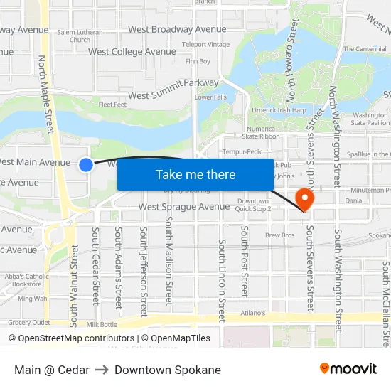 Main @ Cedar to Downtown Spokane map
