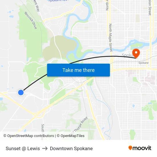 Sunset @ Lewis to Downtown Spokane map