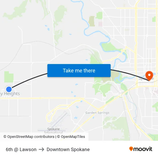 6th @ Lawson to Downtown Spokane map