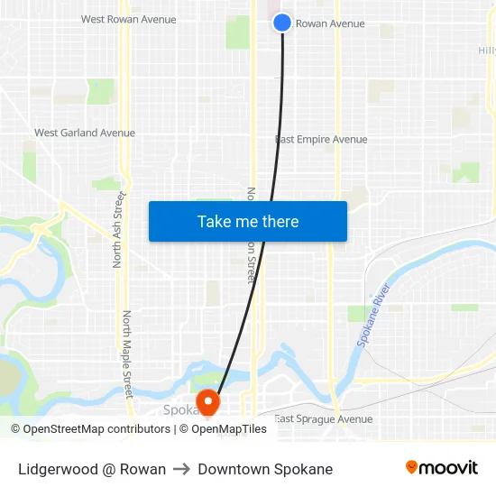 Lidgerwood @ Rowan to Downtown Spokane map