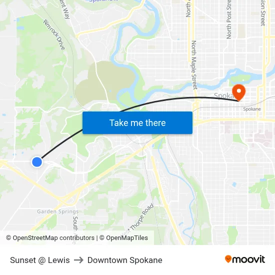 Sunset @ Lewis to Downtown Spokane map
