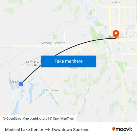 Medical Lake Center to Downtown Spokane map