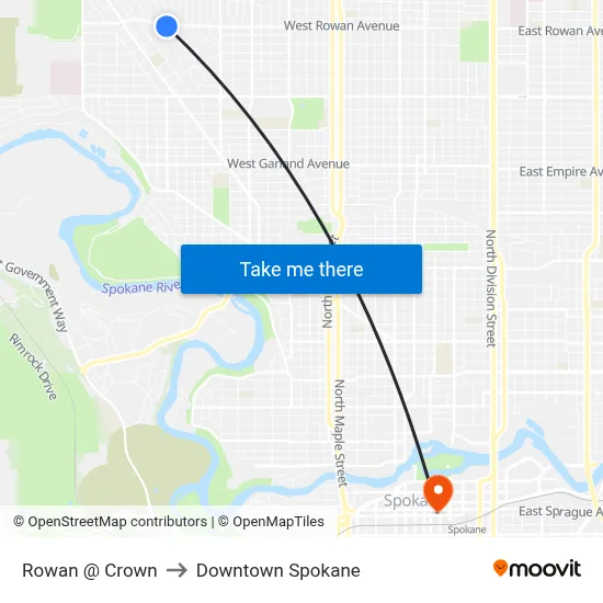 Rowan @ Crown to Downtown Spokane map