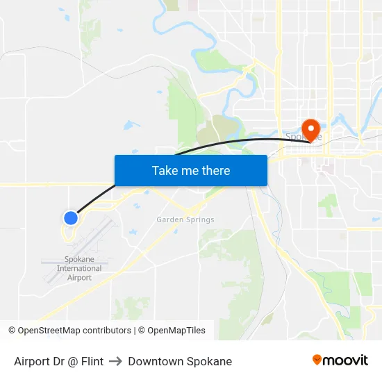 Airport Dr @ Flint to Downtown Spokane map