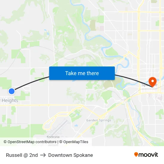 Russell @ 2nd to Downtown Spokane map
