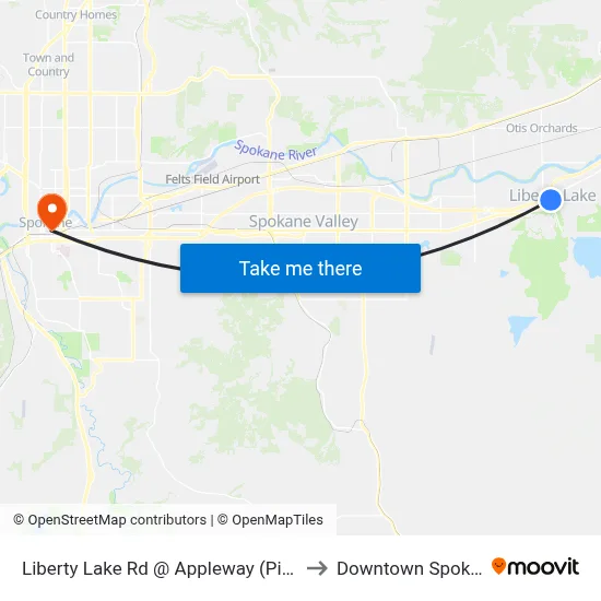 Liberty Lake Rd @ Appleway (Pita Pit) to Downtown Spokane map