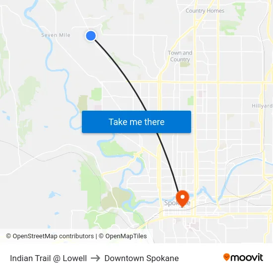 Indian Trail @ Lowell to Downtown Spokane map