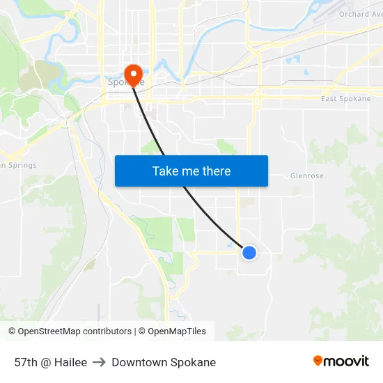 57th @ Hailee to Downtown Spokane map