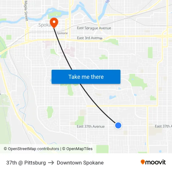 37th @ Pittsburg to Downtown Spokane map